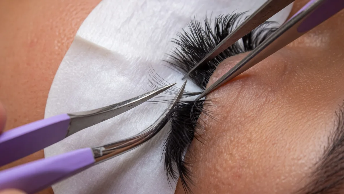 Volume lash application in progress